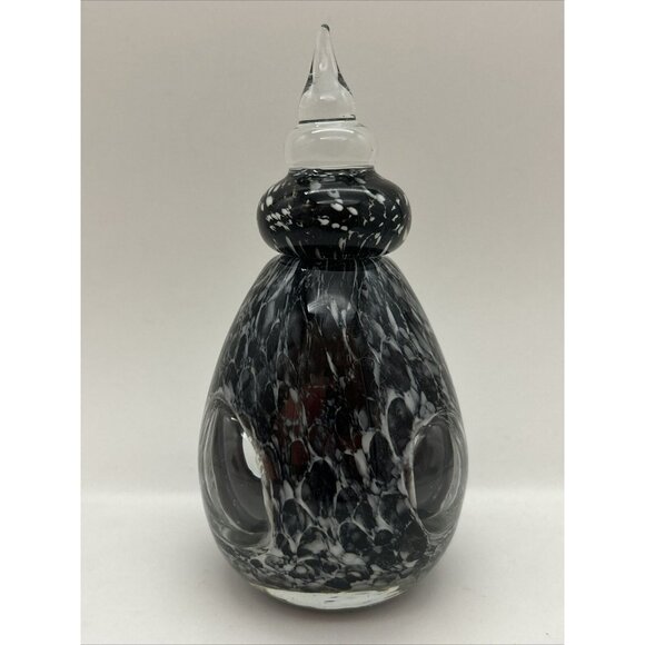 Vtg Smoke Amethyst Tear Drop Blown Glass 3 Window Perfume Bottle - Picture 2 of 10